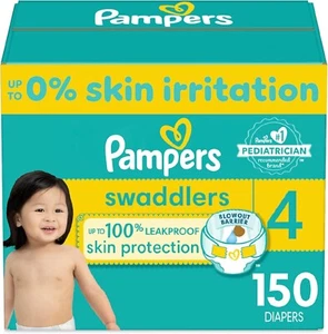 Pampers Swaddlers Diapers Size 4 One Month Supply 150 Count Ultra Soft - Picture 1 of 8