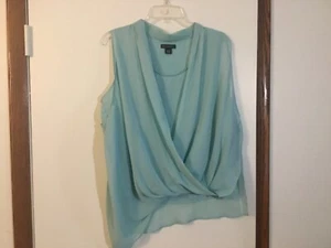 Metaphor Blouse Womens XL Sleeveless Draped Sheer Layered Mint Chic - Picture 1 of 2