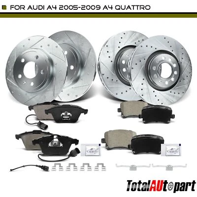 钻孔制动转子和制动垫适用于奥迪 A4 2005 - 2009 A4 Quattro 前后 — 第 1/4 张图片