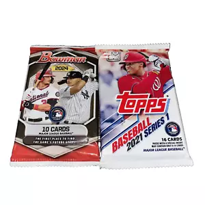 2024 Bowman Baseball-10 Card Pack & 2021 Topps Series 1-Baseball-16 Card Pack- - Picture 1 of 4