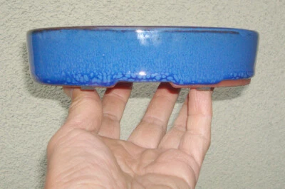 Oval Blue Glazed Ceramic Bonsai Pot Shohin Dwarf Planter 7"x5"x1.5" - Image 1 of 3