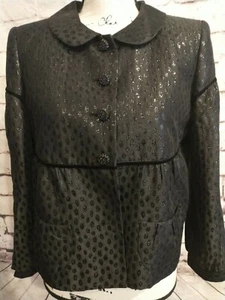 Anne Klein Blazer Jacket Size 6 Small black linen silk metallic crop Mobwife - Picture 1 of 10