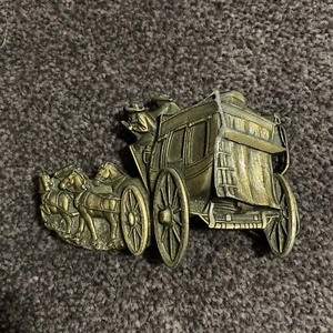 Vintage 1979 Bergamot Brass Works USA Western Stagecoach Horse Belt Buckle - Picture 1 of 3