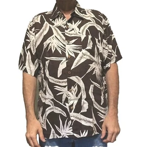 Hawaiihemd LEINEN Blumen Blumen Holz geknöpft braun weiß karibisch… - Bild 1 von 12