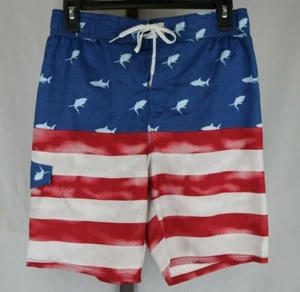 True Craft Boys Red White Blue Shark Graphic Swim Shorts Trunks Size Large - Picture 1 of 3