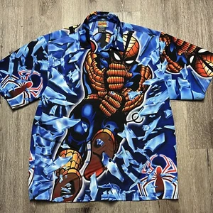 Vintage 2001 Marvel Spider Man Button Up All Over Print Shirt XL 100% Polyester - Picture 1 of 10