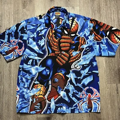 Vintage 2001 Marvel Spider Man Button Up All Over Print Shirt XL 100% Polyester - Image 1 of 4