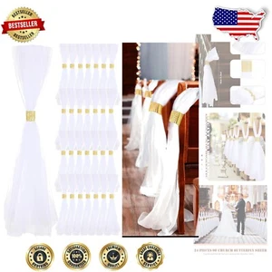 36-Piece Gold Tulle Chair Bows with Rhinestone Wrap for Elegant Wedding Decor - Picture 1 of 8