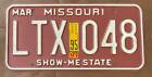 Missouri 1995 License Plate NICE QUALITY # LTX 048