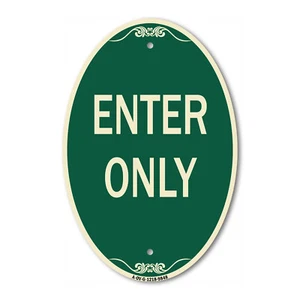 Designer Series Oval Sign - Enter Only | Green & Tan Heavy-Gauge Aluminum - Picture 1 of 4