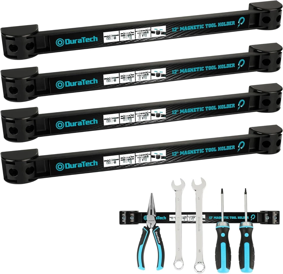 DURATECH 4 Pack 12" Magnetic Tool Holder Strip Heavy Duty Blue