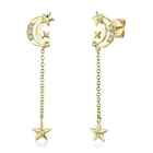14K Gold Diamond Crescent Moon Star Earrings Natural 0.08 Ct