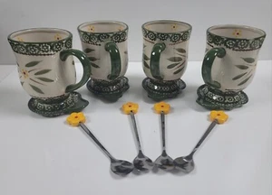 Temp-Tations ~ Old World Green ~ Footed Mug and Lid with Spoon ~ Service for 4 - Picture 1 of 15