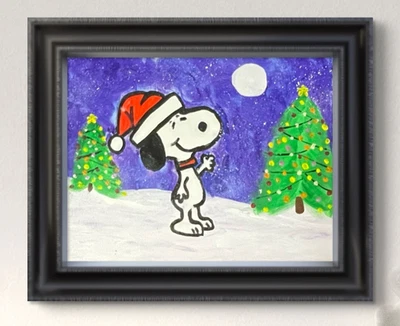 Уникальный холст экспрессионизм абстрактный дизайн домашнее искусство «Снупи Рождество 2» 11x14 - Изображение 1 из 4