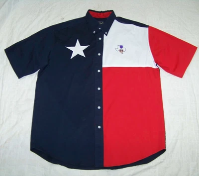 Camisa Roper SS para hombre - Bandera de Texas con logotipo de corazón púrpura de Texas - Talla L Foto 1 de 4