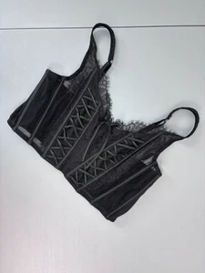 Victoria's Secret Crop-Top Damen XL schwarz Spitze Korsett Knochenimitat Schnürung vorne - Bild 1 von 9