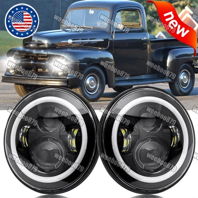 Пара круглых светодиодных фар 7 дюймов для Ford F1 1948-1952 годов выпуска прожектор Halo дневные ходовые огни - Изображение 1 из 4