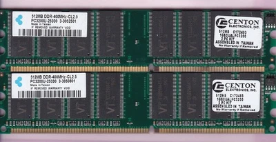 1GB 2x512MB PC3200 KRETON CENTON 1GBDUALPC3200 DDR-400 Ram Memory Kit DDR1 DIMM - Image 1 of 2