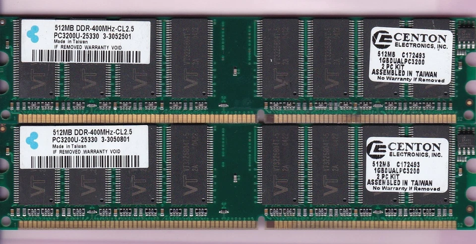 1GB 2x512MB PC3200 KRETON CENTON 1GBDUALPC3200 DDR-400 Ram Memory Kit DDR1 DIMM - Image 1 of 2