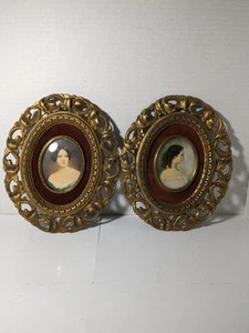 2 Vintage kleine Kamee viktorianisch verzierte Portraits Samtborte Galerie Wand - Bild 1 von 10