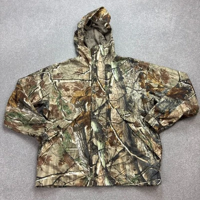 RealTree Jacket Adult Medium Brown Work Wear Camo Hunting Hood Rain Coat Men - Image 1 of 4