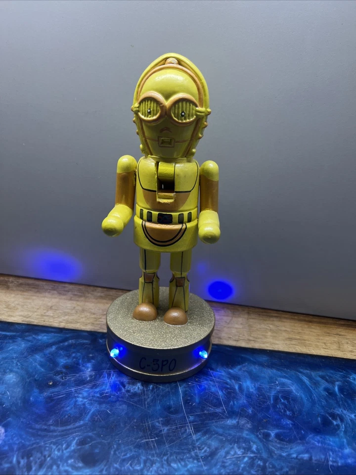 "Figura de estatua de madera C-3PO Cascanueces de 7,5"" de Star Wars de colección rara con luces LED" Foto 1 de 4