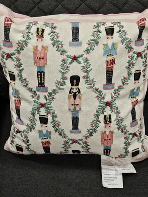 Lillian August Nutcracker Pillow Pink 18 x18 Embroidered Christmas Holiday  - Image 1 of 3