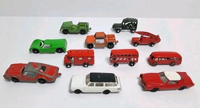 Tootsie 玩具老式金属汽车 11 件装龙卷风铁路火车巴士吉普凯迪拉克 — 第 1/4 张图片