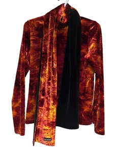 Sno Skins Top & Scarf Set Turtle Neck Orange Tie Dye Stretch Velvet Size M - Picture 1 of 5