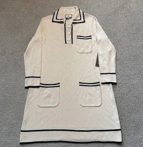 TUCKERNUCK NWT Eleonora Sweater Dress Sz L Cream Navy Women Sheath Classic Polo - Picture 1 of 11