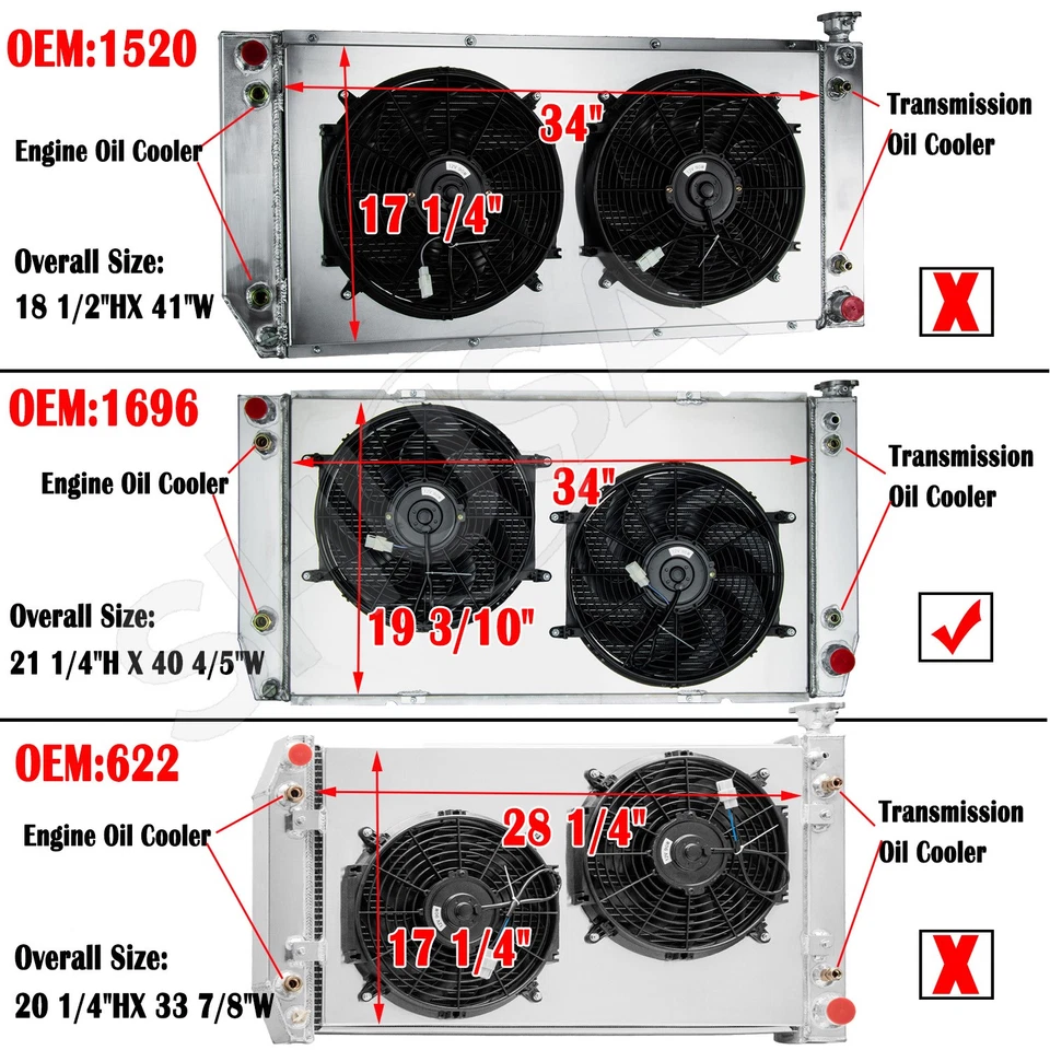 4-Row Radiator Shroud Fan fit 88-2000 Chevy GMC C2500 C3500 K2500 Pickup 7.4L Foto 1 de 4