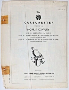 The SU Carburetters - MORRIS COWLEY - Vintage Workshop Pamphlet - Picture 1 of 2