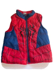 Marvel Spiderman Toddler Boys Size 2T Red Blue Nylon Fleece Lined Vest Full Zip  - Picture 1 of 6