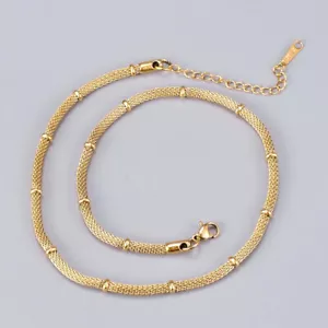 Fashion Woman 14K Gold Plated Stainless Steel Round Snake Chain Necklace - Picture 1 of 5