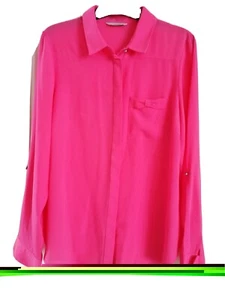 Women Girl Ladies Smart Blouse Red Fuchsia pocket & hidden buttons UK 12 EUR 40 - Picture 1 of 10
