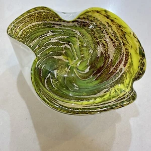 MURANO GLASS VETRO ARTISTICO VENEZIANO SWIRL YELLOW GREEN & GOLD AVENTURINE BOWL - Bild 1 von 22