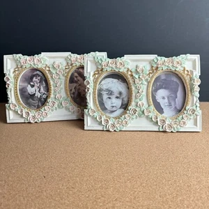 Repro Antique Standing Double Cameo Picture Frames 10x6.75 Resin Oval openings - Picture 1 of 8