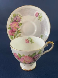 TUSCAN Fine English Bone China Birthday Flowers cup & saucer APRIL'S SWEETPEA - Picture 1 of 6
