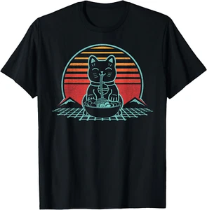 Anime Ramen Cat Retro Japanese Noodles Aesthetic Kawaii Gift T-Shirt - Picture 1 of 5