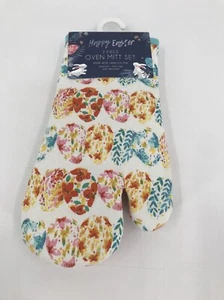 Happy Easter Oven Mitt Set Eggs Floral Pink Green Blue Red Yellow - Picture 1 of 3