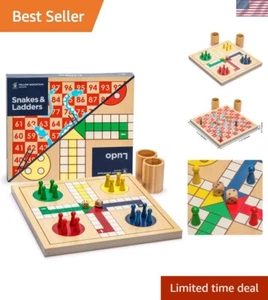 Classic 2-in-1 Wooden Snakes and Ladders & Ludo Game for Family Fun - 11.3 in - Picture 1 of 11