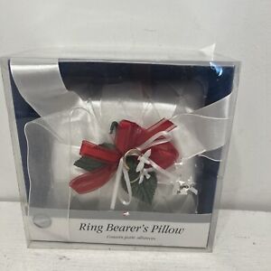 VINTAGE WILTON WEDDING RING BEARER'S 7" SQUARE PILLOW  -  RED RIBBON WITH BOX