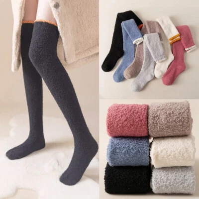 Damen Kniestrümpfe Verdickt Fleece Overknee Strümpfe Winter Socken Bodensocken - Bild 1 von 4
