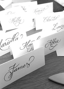 Handwritten Personalised Name Place Cards - White Tent Card with Black Ink - Picture 1 of 1