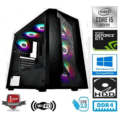 INTEL CORE i5 10400F 4.3GHz 6 CORE 8GB RAM 1TB HDD GEFORCE GTX1650 GAMING PC - Image 1 of 4