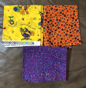 Fabric Quarter 18x 21" (1) & 9x42” (2) Lot of 3 Multicolor Cotton Chicks - Picture 1 of 5