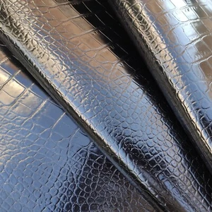 Black veg tan crocodile embossed genuine cow leather hide for arts and craf - Picture 1 of 11