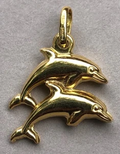 14K Double Dolphin Charm Pendant - marked 585 (14K gold) - NEW! - Picture 1 of 8