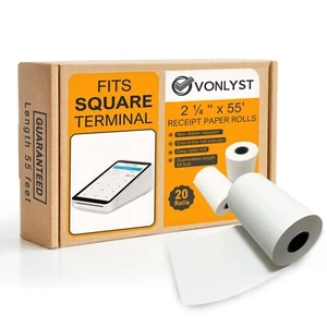 Rollo de papel recibo Vonlyst para máquina de tarjetas de crédito terminal cuadrada (20 rollos) - Imagen 1 de 6