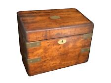 19th Century English Brass Trimmed Hardwood Slant Top Letter or Document Box 